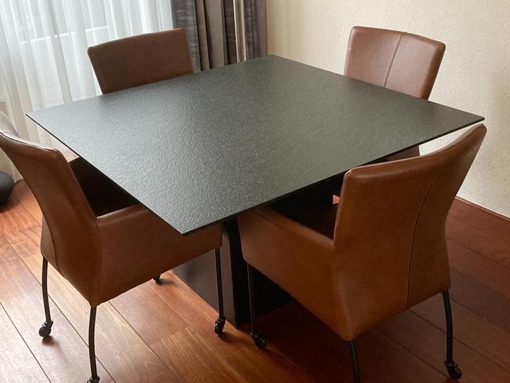 Antraciet natuursteen design eettafel, Huis en Inrichting, Tafels | Eettafels, Zo goed als nieuw, 100 tot 150 cm, 100 tot 150 cm