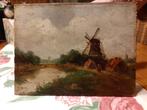 Olieverf op Paneel begin 1900 "Landschap met Molen" J Jansen, Antiek en Kunst, Kunst | Schilderijen | Klassiek, Ophalen of Verzenden