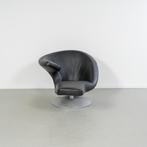 1x Leolux Parabolica Fauteuil Links Zwart Leer - Aluminium, Gebruikt, 125 tot 150 cm, Ophalen of Verzenden, Metaal
