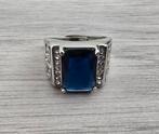 Herenring met geslepen saffier, Met kristal, 19 tot 20, Heer, Nieuw