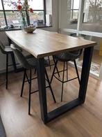 Bartafel met boomstamblad en 4 barkrukken, Huis en Inrichting, Ophalen, 50 tot 100 cm, Zo goed als nieuw, Vier personen