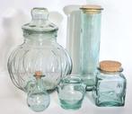 5 vintage groen glazen voorraadpotten Italië midden 20e eeuw, Antiek en Kunst, Ophalen of Verzenden