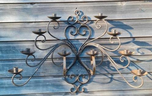 Robuuste smeedijzeren wandkandelaar 10 arms, Huis en Inrichting, Lampen | Kroonluchters, Gebruikt, Ophalen