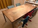 Eettafel met karakter eiken met rvs onderstel, Huis en Inrichting, Tafels | Eettafels, Ophalen, Gebruikt, Eikenhout, 200 cm of meer