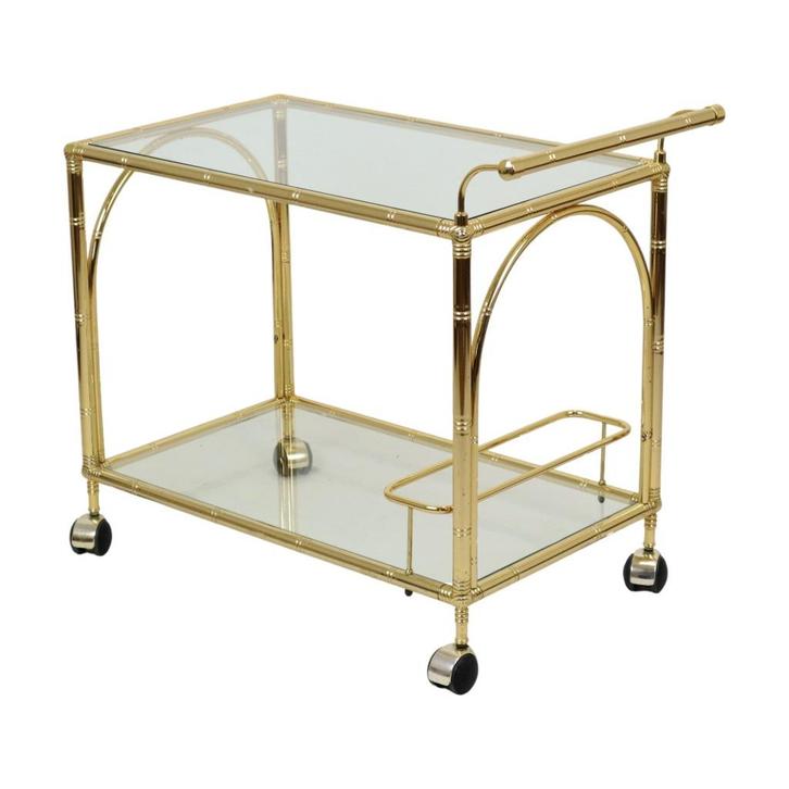 Hollywood Regency Trolley Bar Meubel Faux Bamboe Orsenigo, Huis en Inrichting, Tafels | Sidetables, Gebruikt, 25 tot 50 cm, 50 tot 100 cm