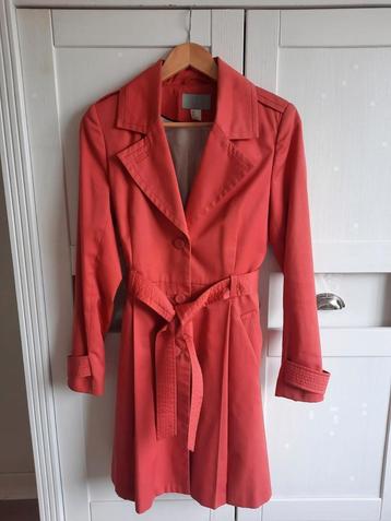H&M Perzik Zachtrode Lange Klokkende Trenchcoat Jas Maat 36 beschikbaar voor biedingen