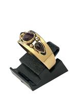Vintage gouden bandring met granaat, mt 18,5, Verzenden, Goud, Ring, Met edelsteen