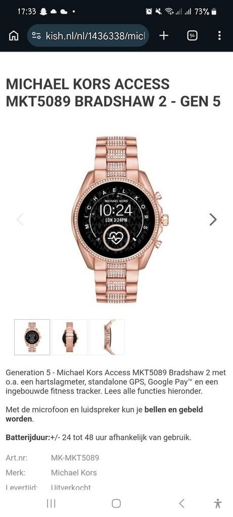 Michael Kors Bradshaw 2 Gen 5 Smartwatch, Gebruikt, Michael Kors, Ophalen of Verzenden, GPS
