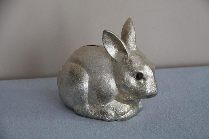 Spaarpot Zilveren konijn (verzilverd) 14 x 8 cm, Verzamelen, Spaarpotten, Zo goed als nieuw, Dier, Ophalen of Verzenden
