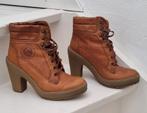 Panama Jack lederen veterboots met hoge hak cognac 36, Bruin, Lage of Enkellaarzen, Ophalen of Verzenden, Zo goed als nieuw