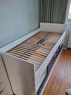 Bed grijs/wit 90 x 200, Ophalen, 90 cm, Eenpersoons, Wit