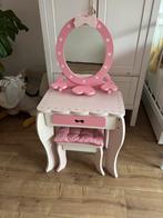 Kinderkaptafel roze hout met krukje, Ophalen, Zo goed als nieuw