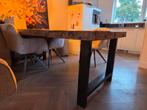 Robuuste eettafel met industrieel onderstel, Huis en Inrichting, Tafels | Eettafels, Ophalen, Gebruikt, 50 tot 100 cm, Metaal