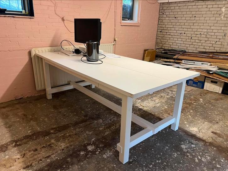 Eettafel wit hout uitschuifbaar 6-10pers, Huis en Inrichting, Tafels | Statafels, Zo goed als nieuw, Ophalen