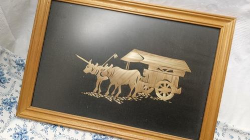 Relief schilderij Ossen met kar, Antiek en Kunst, Kunst | Schilderijen | Klassiek, Ophalen of Verzenden