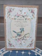 Super leuk brocante schilderij op jute. Pasteltinten., Minder dan 50 cm, Ophalen of Verzenden, Zo goed als nieuw, Schilderij