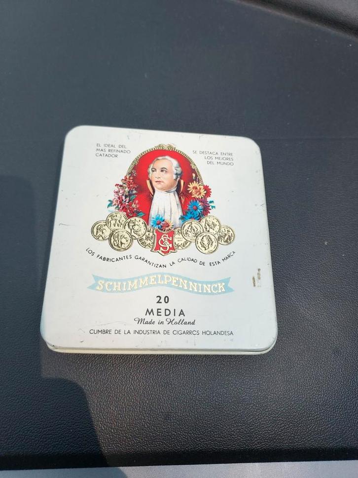 Vintage Schimmelpenninck Media Sigarenblik, Verzamelen, Rookartikelen, Aanstekers en Luciferdoosjes, Gebruikt, Tabaksdoos of Verpakking
