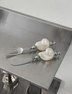 Vintage schelpen mes en vork, Ophalen of Verzenden, Rvs of Chroom