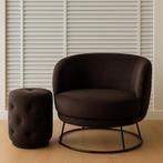 PTMD velvet fauteuil + poef - zwart, Huis en Inrichting, Fauteuils, Ophalen, Overige materialen, Minder dan 75 cm, 75 tot 100 cm