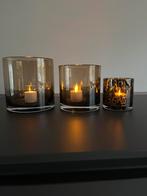 ZGAN DutZ windlichten set (3 maten) in cognac  kleur., Huis en Inrichting, Ophalen, Overige materialen, Bruin, Zo goed als nieuw