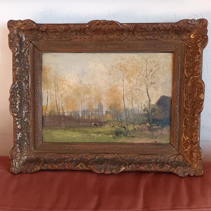 W.G.F. Jansen (1971-1949), olieverf, landschap met koeien, Antiek en Kunst, Kunst | Schilderijen | Klassiek, Ophalen of Verzenden