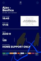 AJAX - BENFICA, Tickets en Kaartjes, Sport | Voetbal, Eén persoon