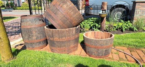 Halfe wijnvaten Bloembakken, Tuin en Terras, Bloembakken en Plantenbakken, Zo goed als nieuw, Hout, 60 tot 100 cm, Rond, Ophalen