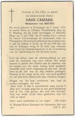Pater Hans Casparie 1932 Groningen + 1959 Philippijnen, 27 j, Verzamelen, Bidprentjes en Rouwkaarten, Verzenden
