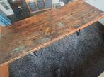 Industriële eetkamertafel met oude machine onderstel, Huis en Inrichting, Tafels | Eettafels, 200 cm of meer, Zo goed als nieuw