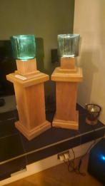 2 Eikenhouten Zuilen met LED Verlichting, Huis en Inrichting, Lampen | Vloerlampen, Gebruikt, Ophalen of Verzenden, Minder dan 100 cm