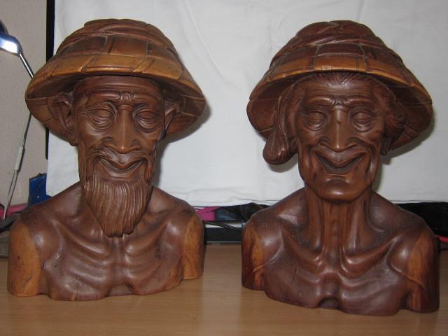 Buste van man en vrouw - Bali/Indonesisch houtsnijwerk., Antiek en Kunst, Kunst | Beelden en Houtsnijwerken, Ophalen of Verzenden