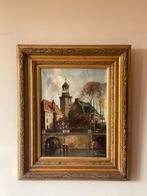 Olieverfschilderij Stadsgezicht Onduidelijk Gesigneerd, Antiek en Kunst, Kunst | Schilderijen | Klassiek, Ophalen of Verzenden
