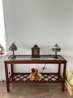 Sidetable in kersenhout met glazen bovenkant, Huis en Inrichting, Tafels | Sidetables, Ophalen, 100 tot 150 cm, Zo goed als nieuw