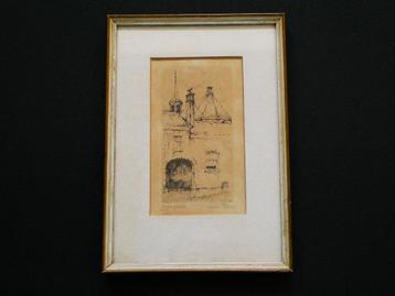 Originele ets Anton Pieck St. Agathakapel te Delft ca. 1919 beschikbaar voor biedingen