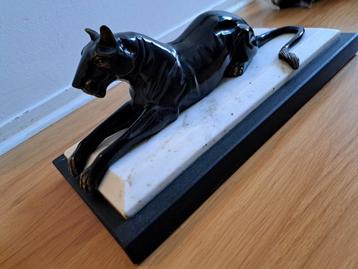 Prachtige Art Deco ? bronzen zwarte panter op marmer voet beschikbaar voor biedingen