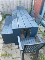 Steigerhouten Picknicktafel met Bank en Stoelen, Tuin en Terras, Ophalen of Verzenden, Gebruikt, Rechthoekig, Hout