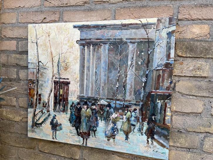 Fraai Schilderij Parijs Geschilderd door K. Burnett, Antiek en Kunst, Kunst | Schilderijen | Klassiek, Ophalen