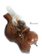 Brocante wand olielamp elektrisch - grote wandlamp hout, Ophalen of Verzenden, Glas, Antiek / klassiek
