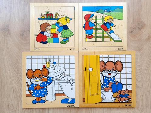 4 x Rolf houten puzzels (4-6-9-12 stukjes), Kinderen en Baby's, Speelgoed | Kinderpuzzels, Zo goed als nieuw, 2 tot 4 jaar, Minder dan 10 stukjes