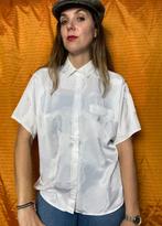 Vintage blouse - wit - glanzend - patroon rozen - 38/M, Kleding | Dames, Blouses en Tunieken, Gedragen, Maat 38/40 (M), Vintage