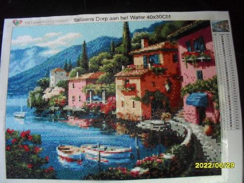 GEMAAKTE Diamond painting Italiaans dorp aan het water, Hobby en Vrije tijd, Knutselen, Zo goed als nieuw, Knutselwerk, Ophalen