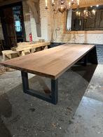 Showroom model massief noten tafel 300x110 cm stalen poten, Ophalen, 100 tot 150 cm, 200 cm of meer, Zo goed als nieuw