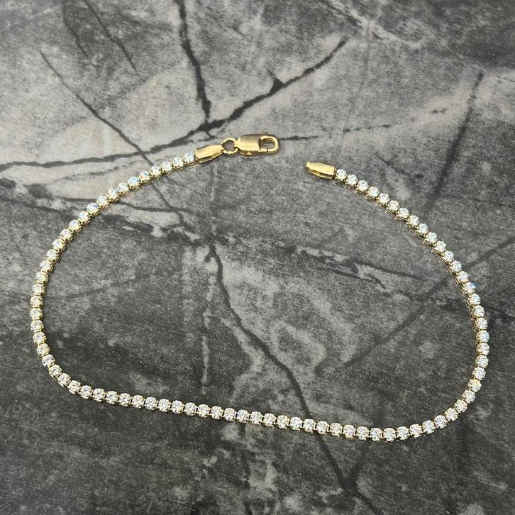 14k gouden tennis armband schakel met steentjes, Sieraden, Tassen en Uiterlijk, Armbanden, Nieuw, Goud, Ophalen of Verzenden