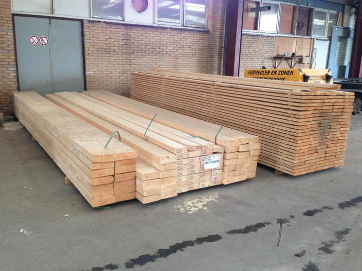 Nieuwe geschaafde vuren balken van diverse afm. en lengtes., Doe-het-zelf en Verbouw, Hout en Planken, Nieuw, Balk, Vuren, 300 cm of meer