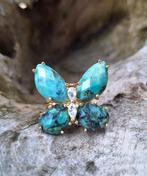 Vergulde edelsteen ring, Sieraden, Tassen en Uiterlijk, Ringen, Met edelsteen, Nieuw, Ophalen of Verzenden, Dame of Heer