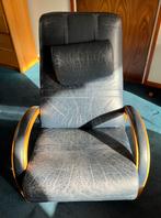 Blauwe lederen leunstoel, Huis en Inrichting, Ophalen, Gebruikt, Minder dan 75 cm, 50 tot 75 cm