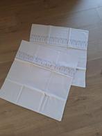 2 kussenslopen jaren 70 blauwe rand 62 x 62 cm., Gebruikt, Tweepersoons, Ophalen of Verzenden, Wit