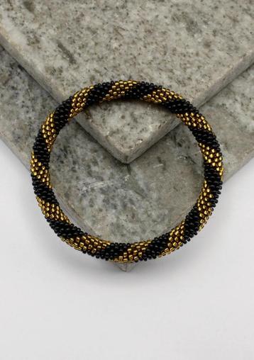 Glaskralen armband - goud en zwart - RB153 beschikbaar voor biedingen