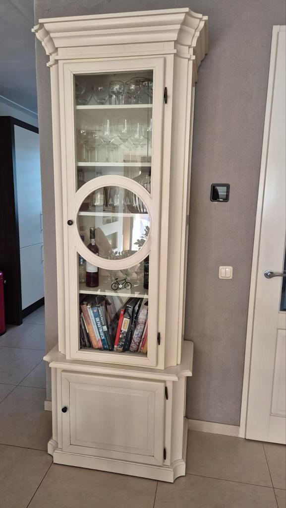 Crème Witte Vitrinekast met Glazen Deur, Huis en Inrichting, Kasten | Vitrinekasten, Zo goed als nieuw, 200 cm of meer, 50 tot 100 cm
