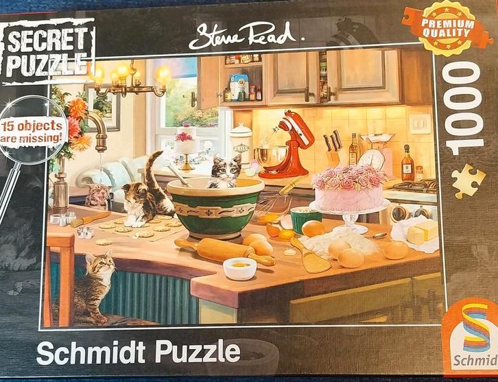Schmidt Secret Puzzle - Katten in de Keuken1000 stukjes, Hobby en Vrije tijd, Denksport en Puzzels, Nieuw, Legpuzzel, 500 t/m 1500 stukjes